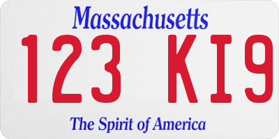 MA license plate 123KI9