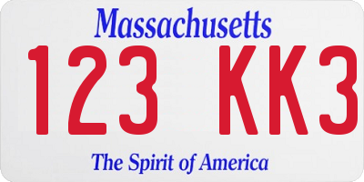 MA license plate 123KK3