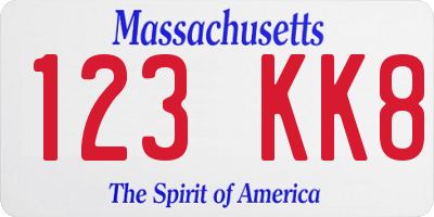 MA license plate 123KK8