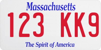 MA license plate 123KK9