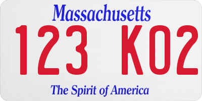 MA license plate 123KO2