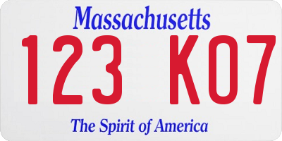 MA license plate 123KO7
