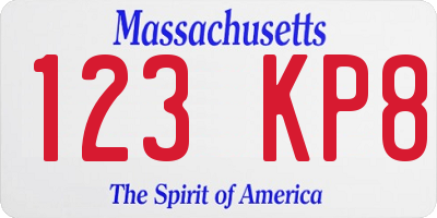 MA license plate 123KP8