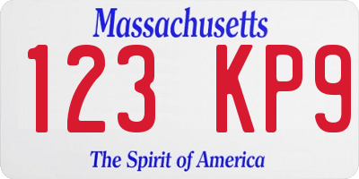 MA license plate 123KP9