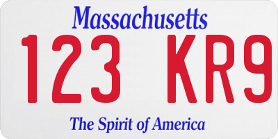 MA license plate 123KR9
