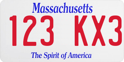 MA license plate 123KX3