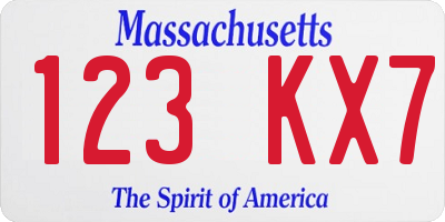 MA license plate 123KX7