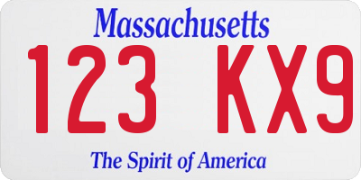 MA license plate 123KX9