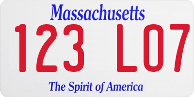 MA license plate 123LO7