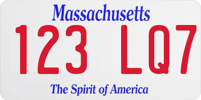 MA license plate 123LQ7