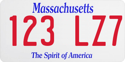 MA license plate 123LZ7