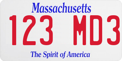 MA license plate 123MD3