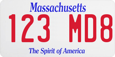 MA license plate 123MD8