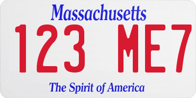 MA license plate 123ME7