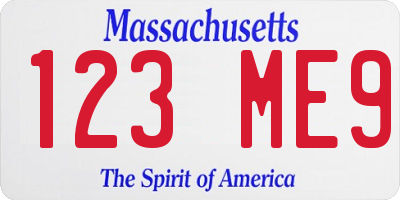 MA license plate 123ME9