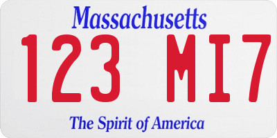 MA license plate 123MI7