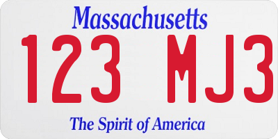 MA license plate 123MJ3