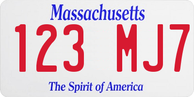 MA license plate 123MJ7