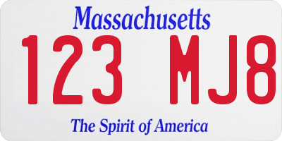 MA license plate 123MJ8