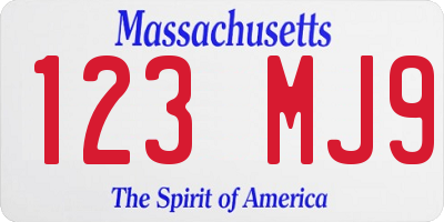 MA license plate 123MJ9