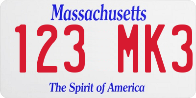 MA license plate 123MK3