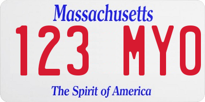 MA license plate 123MY0