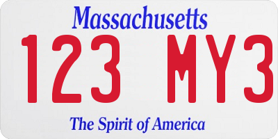 MA license plate 123MY3
