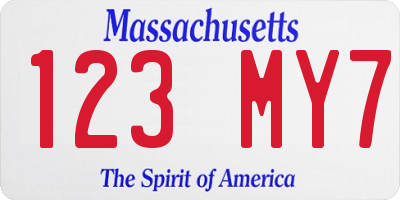 MA license plate 123MY7
