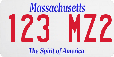 MA license plate 123MZ2