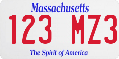 MA license plate 123MZ3