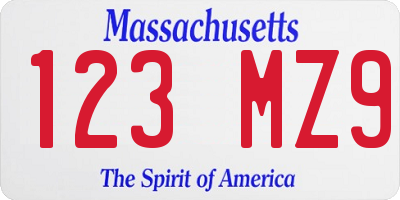 MA license plate 123MZ9