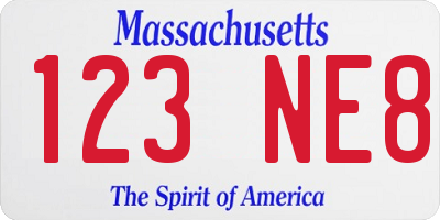 MA license plate 123NE8