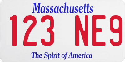 MA license plate 123NE9