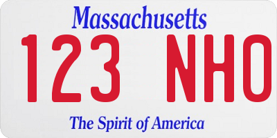 MA license plate 123NH0