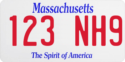 MA license plate 123NH9