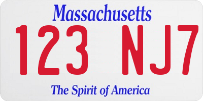 MA license plate 123NJ7