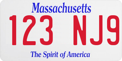 MA license plate 123NJ9