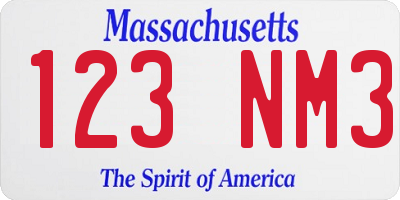 MA license plate 123NM3