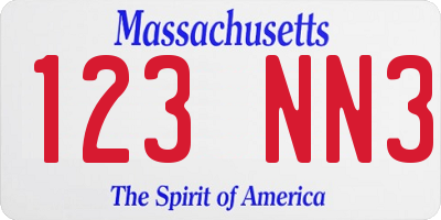 MA license plate 123NN3