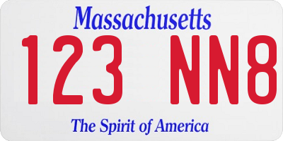 MA license plate 123NN8