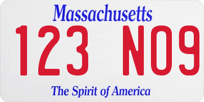 MA license plate 123NO9