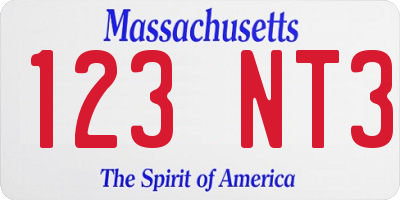 MA license plate 123NT3
