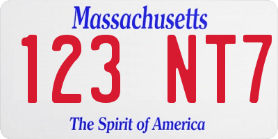 MA license plate 123NT7