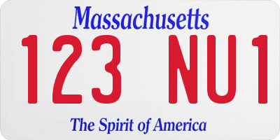 MA license plate 123NU1