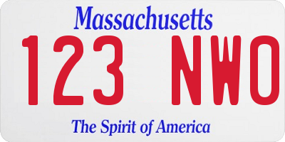 MA license plate 123NW0