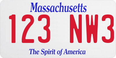 MA license plate 123NW3