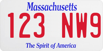 MA license plate 123NW9