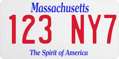 MA license plate 123NY7