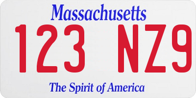 MA license plate 123NZ9
