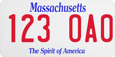 MA license plate 123OA0